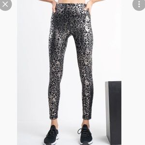 DYI High Waisted Shiny Silver and Black Leopard Leggings